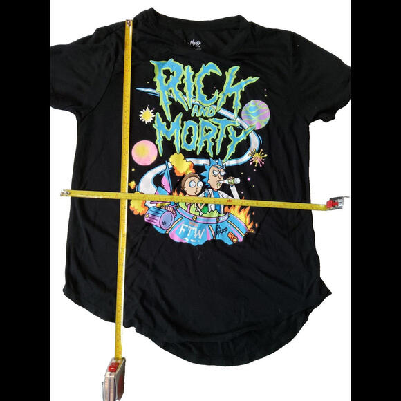 Rick and Morty Junior Large 11-13 T-Shirt Black Super Soft Graphic Women Curved - Picture 4 of 4